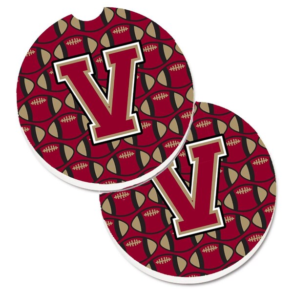 Carolines Treasures Letter V Football Garnet and Gold Cup Holder Car Coaster, PK2 CJ1078-VCARC - main